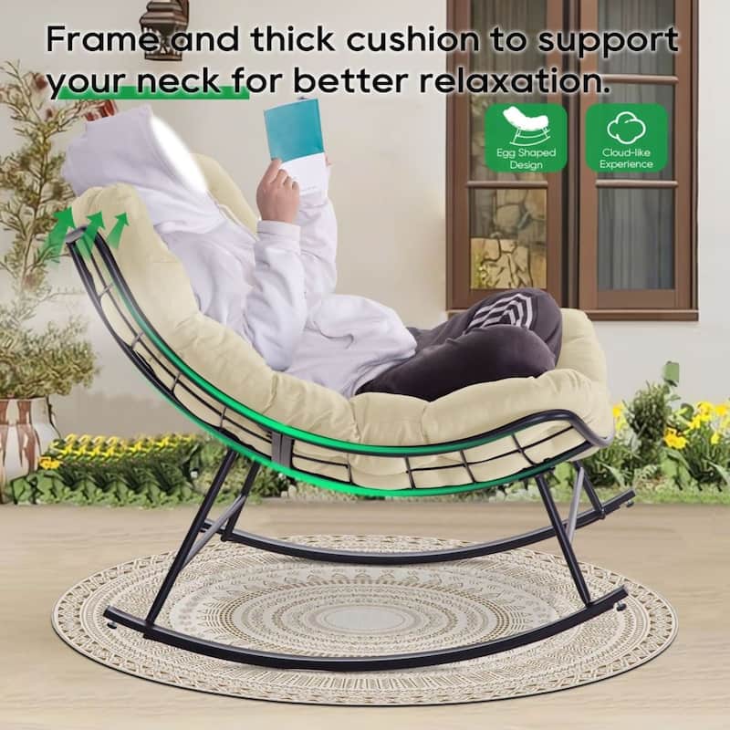 Outdoor Rocker Recliner Egg Reading Chair with Large Cushions (Set of 2)