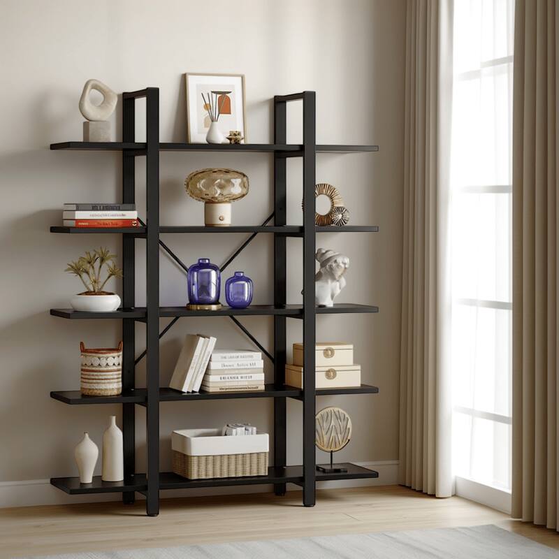Etagere Bookshelf, 5 Tier Display Shelves, 70 Inch Black Metal Frame