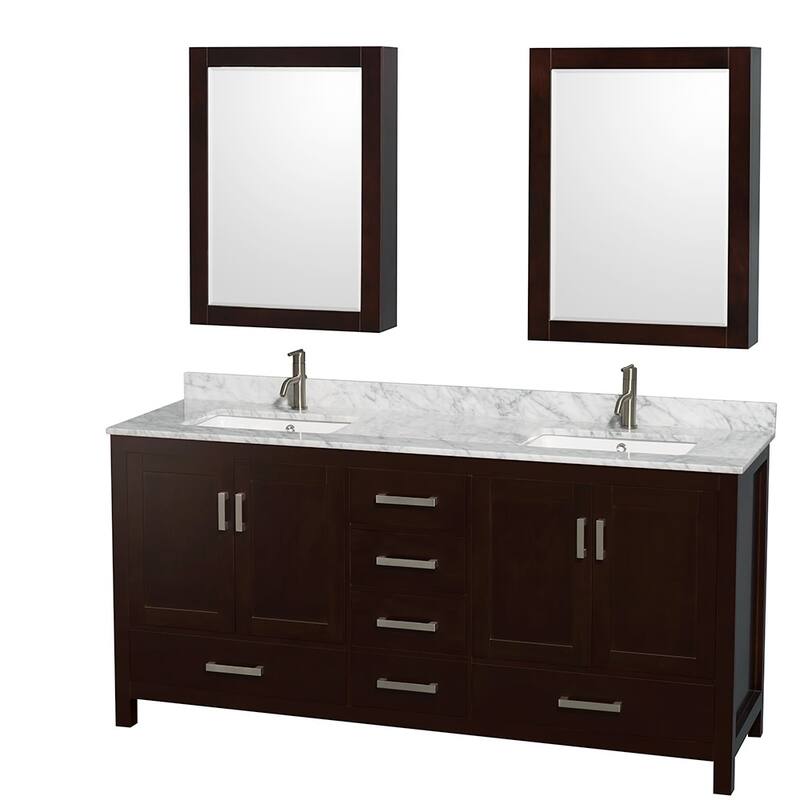 Wyndham Collection WCS141472DUNSMED Sheffield 72" Free Standing Double - Espresso / White Carrara Marble Top / Brushed - Espresso Finish