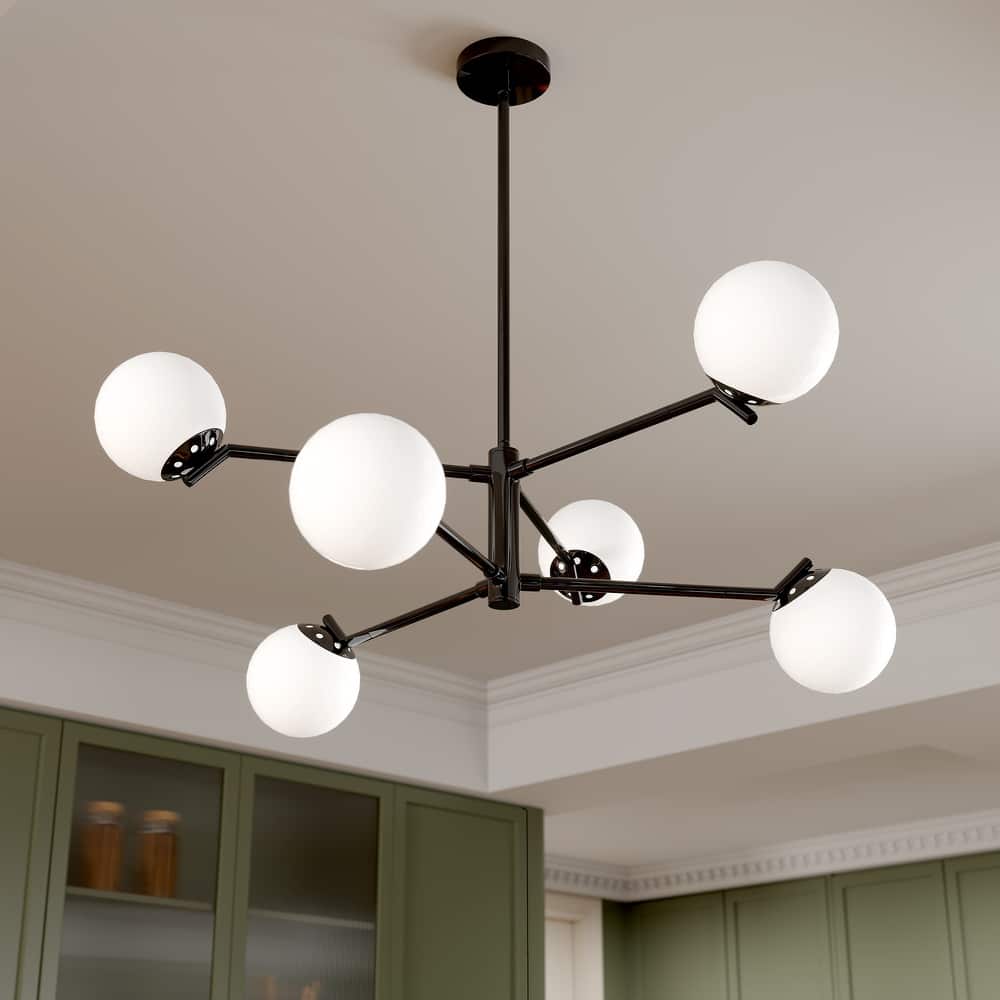 6-Light Modern Sputnik Chandelier with Glass Globe for Dining Room