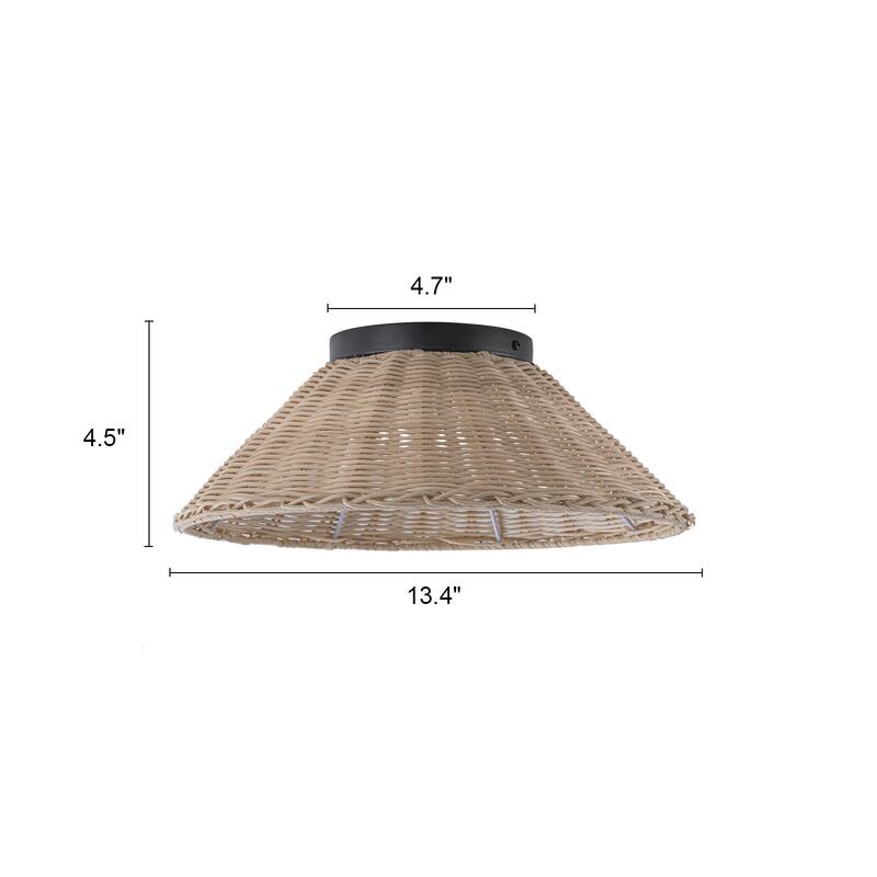 Modern Farmhouse Woven Rattan Umbrella Cone-Shaped Flush Mount Integrated LED Ceiling Light - Beige - 13.4"W x 4.5"H