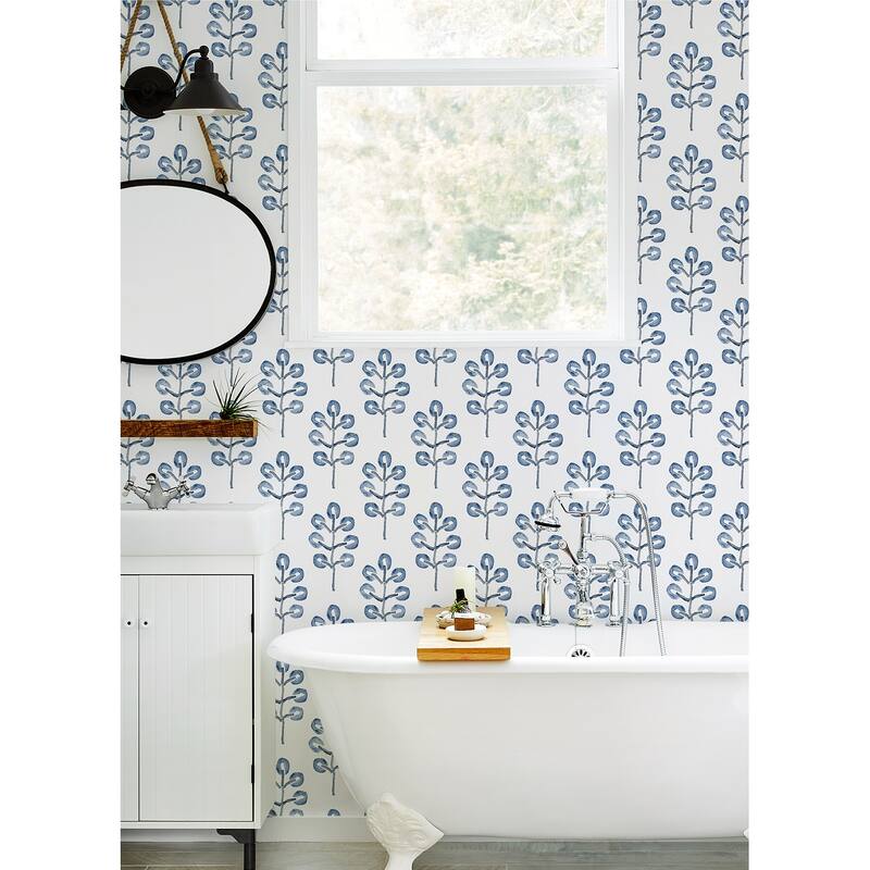 Chesapeake Plum Tree Blue Botanical Wallpaper