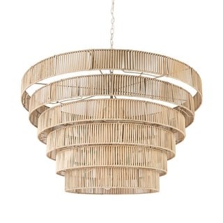 Marimba Natural Cane Multi-Tiered 6 Bulb Round Chandelier