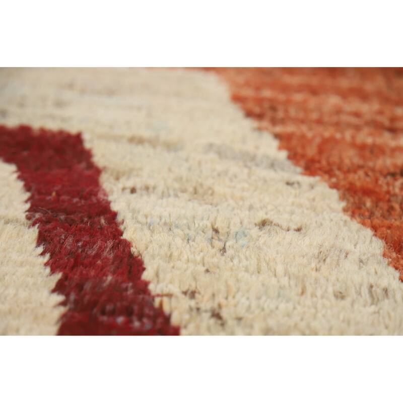 Moroccan Oriental Area Rug Hand-Knotted Beige Tribal Wool Carpet - 6'10" x 9'8"