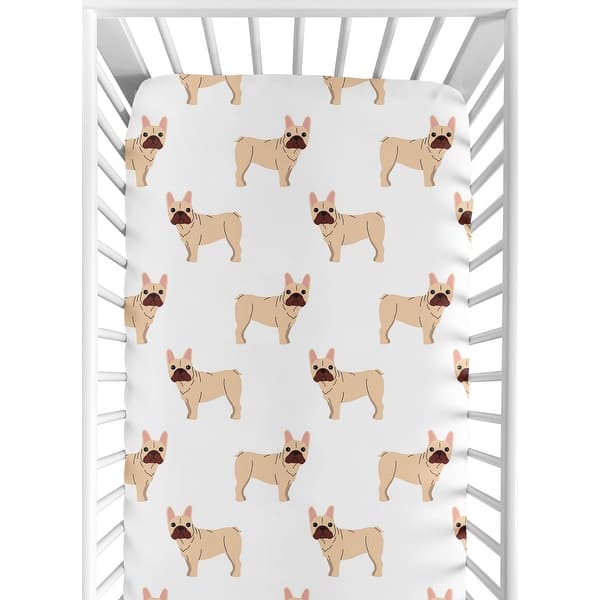 slide 2 of 6, Sweet Jojo Designs Frenchie Puppy Dogs Boy, Girl, Unisex/Gender Neutral Fitted Crib Sheet French Bulldog Modern Puppies Cartoon