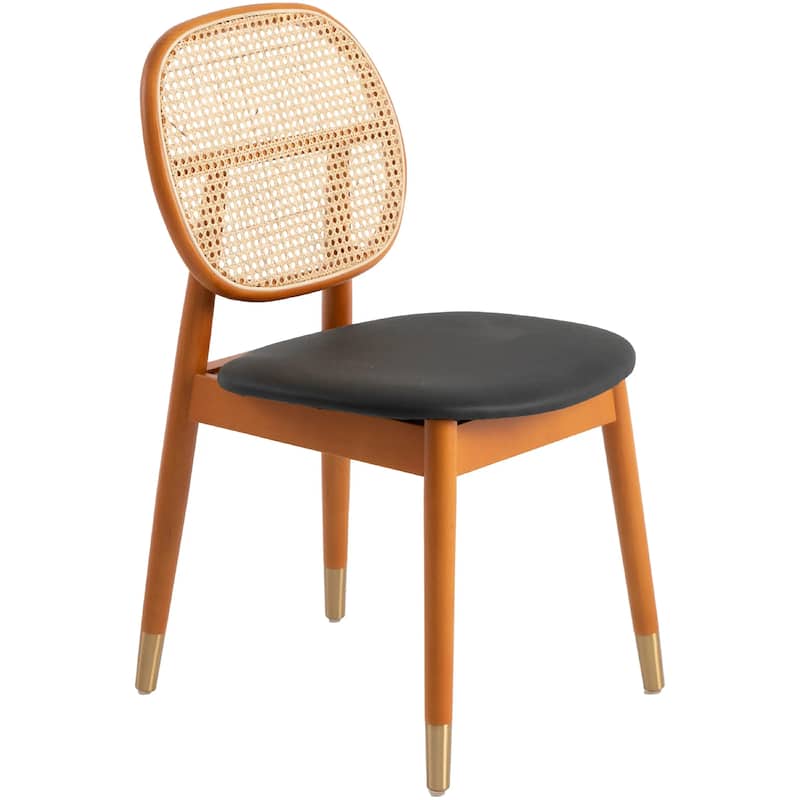Holbeck Modern Rattan Leather Upholstered Dining Chair with Plush Padding Beech Wood Legs for Stylish Homes - Black