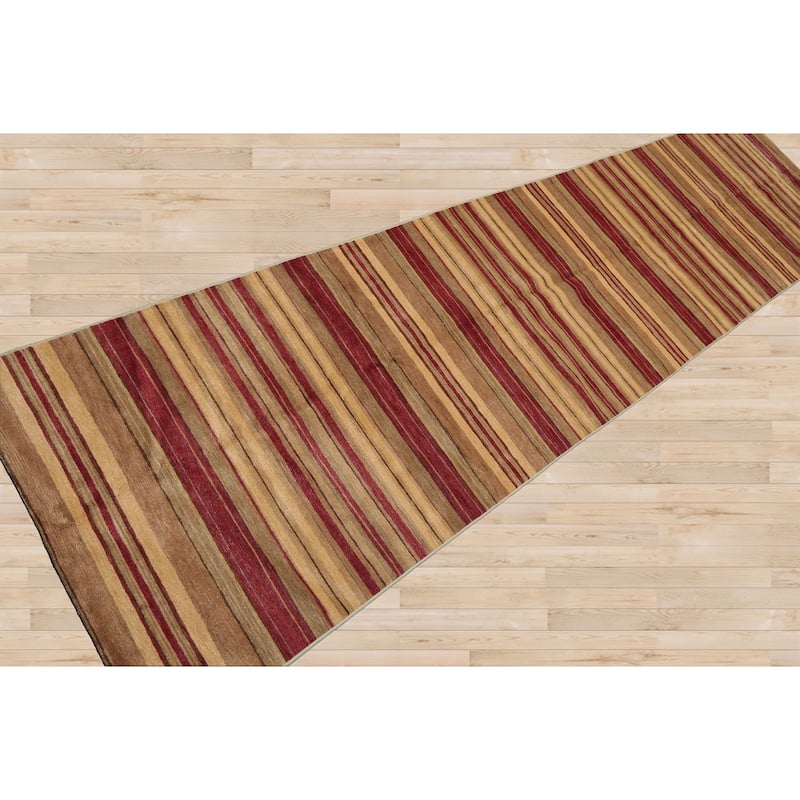 Multi Size Rust Hand Knotted Wool Runner Stripes Tibetan Area Rug