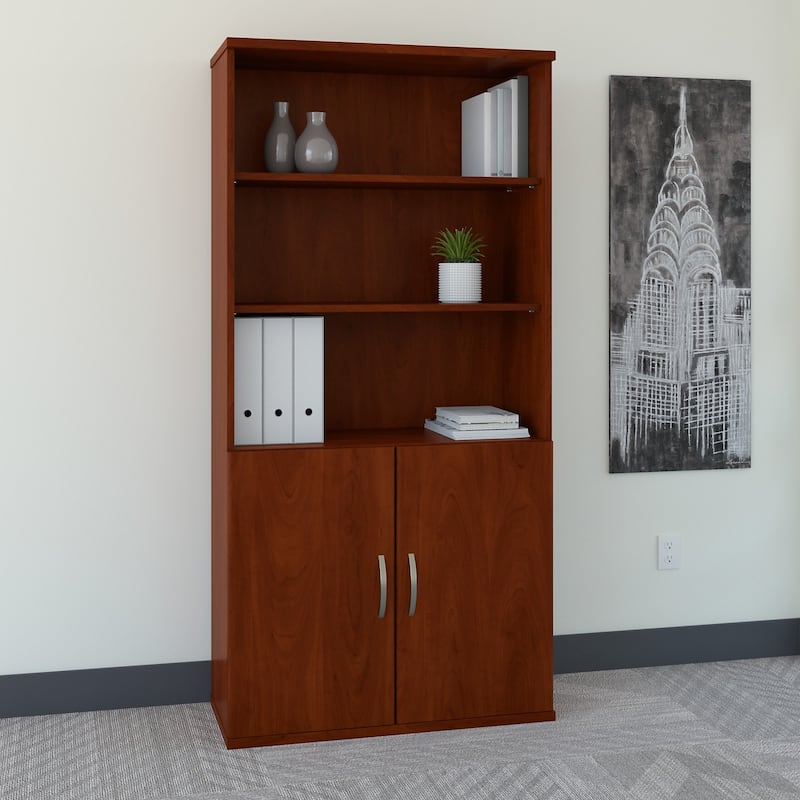 Series C 36W 5 Shelf Bookcase with Doors by Bush Business Furniture - Hansen Cherry/Graphite Gray