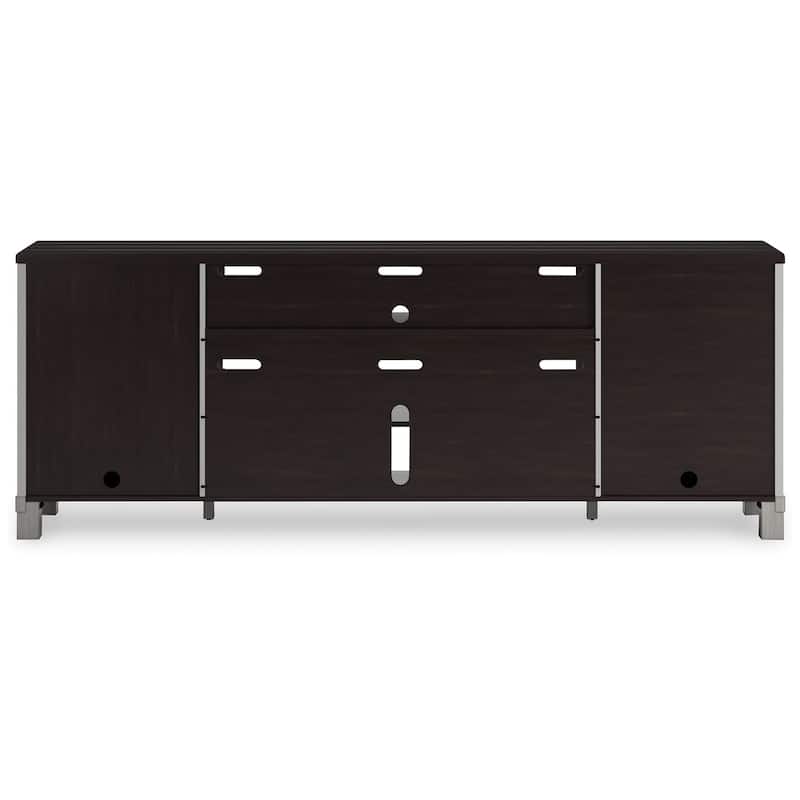 Darn TV Media Console, Open Space, Gray, Brown Acacia Wood, 88 Inch