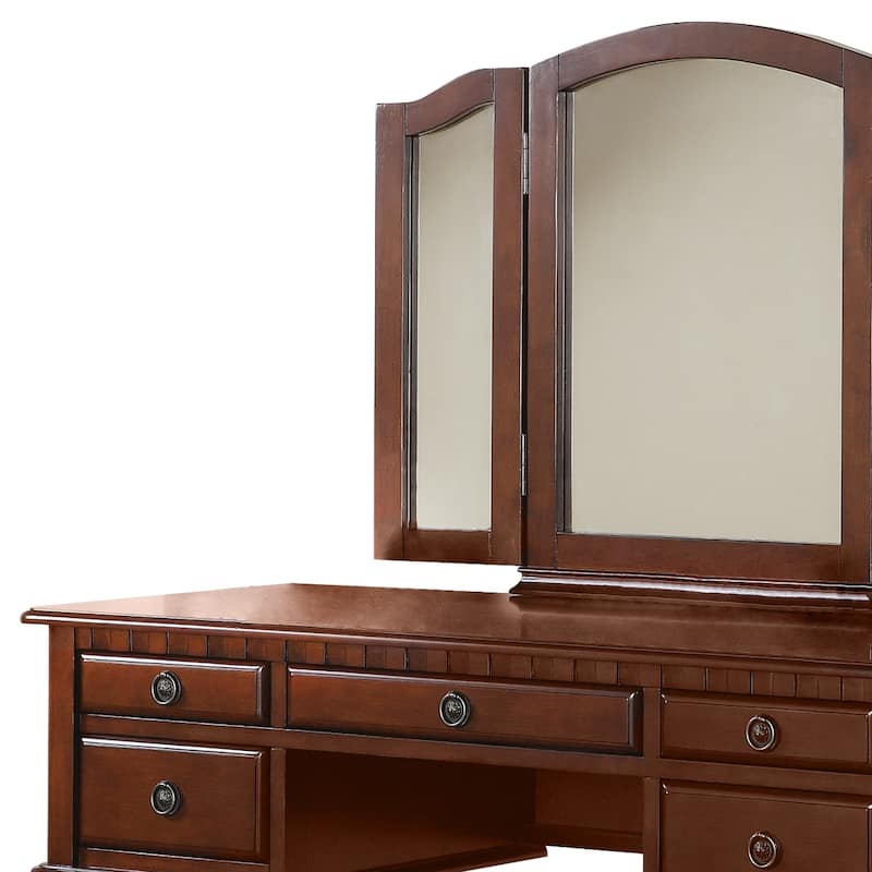 Bobkona St. Croix TriFold Mirror Vanity Makeup Desk with Stool Set