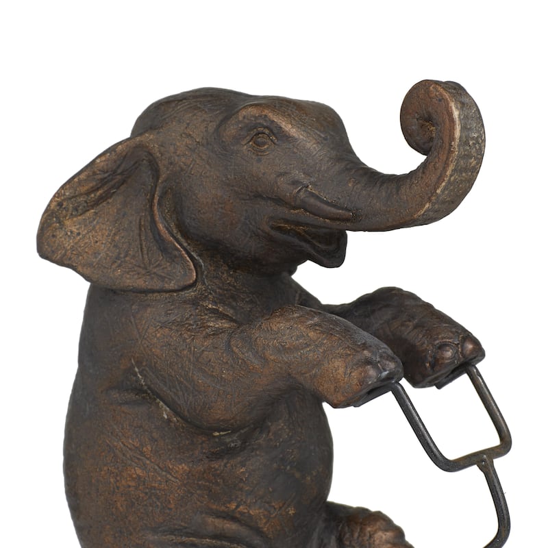 Polystone Elephant Decorative Sculpture with Bicycle - Bronze - Roche River Decor