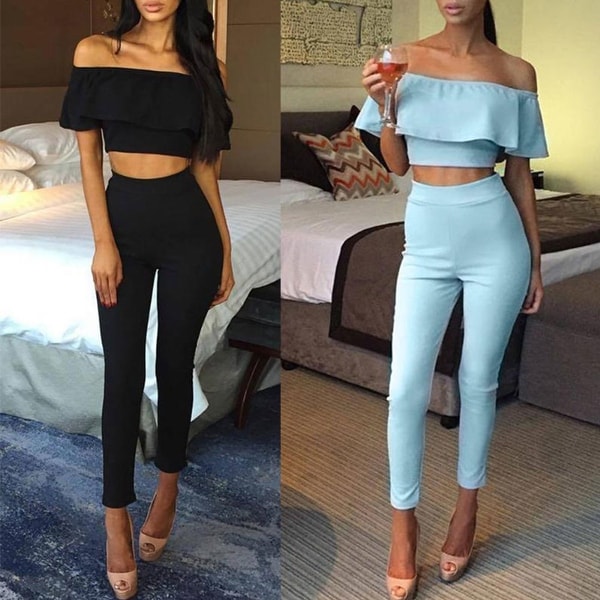 two piece long pants crop top