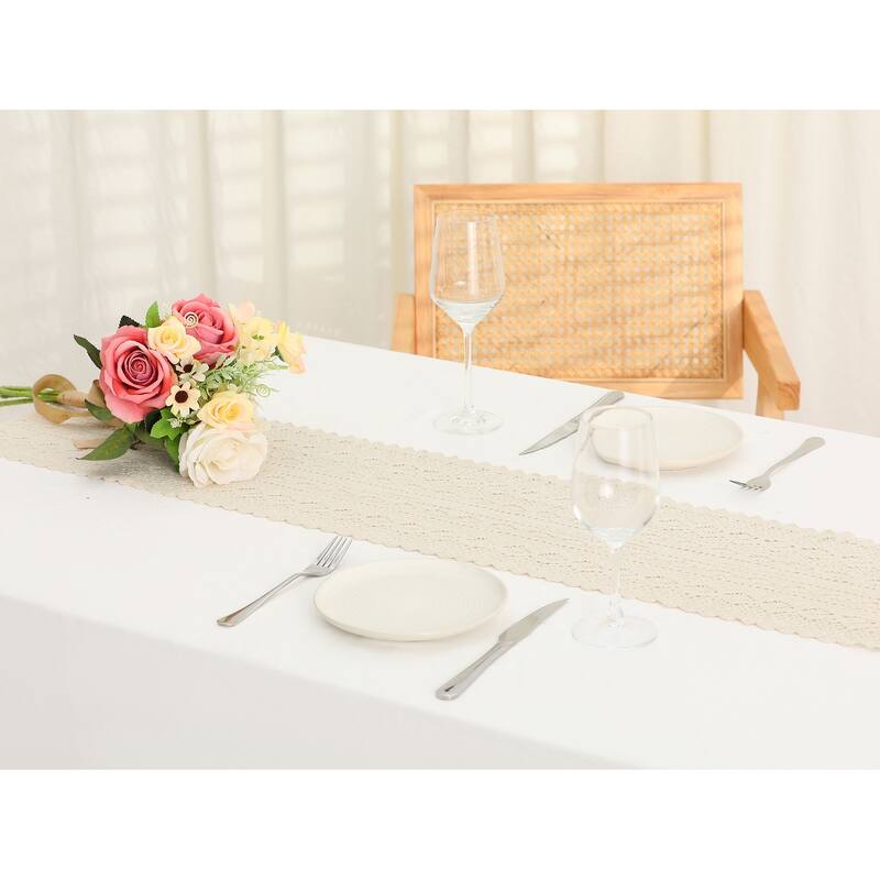 1 Pack Lace Table Runner with Tassels, Table Banner for Dining Decor