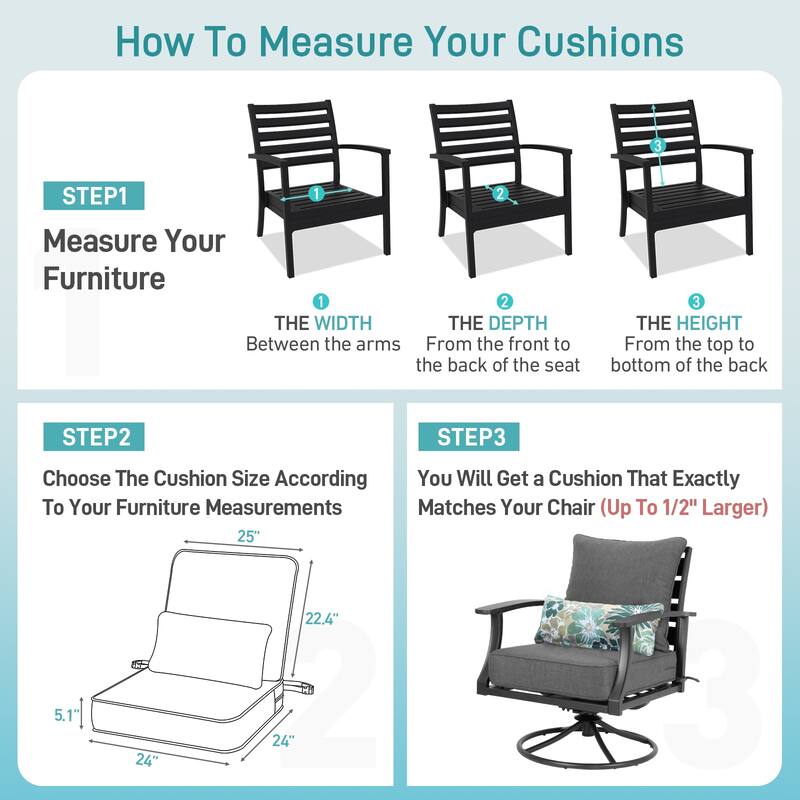 Aoodor Outdoor Deep Seat Chair Cushion Set (Set of 2 Seats, 2 Backs, 2 Pillows)