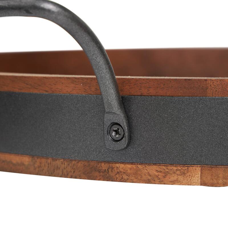 Wood Nesting Tray with Sleek Black Metal Handles (Set of 3) - Brown or Cream