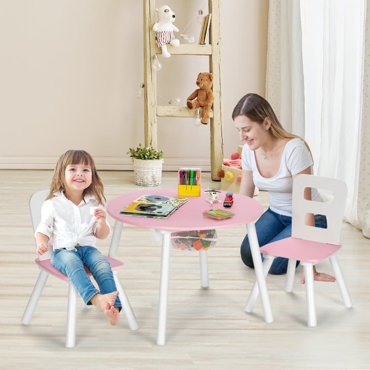 Wood Activity Kids Table and Chair Set with Center Mesh Storage for Snack Time and Homework - 23.5" x 23.5" x 17.5" (L x W x H)