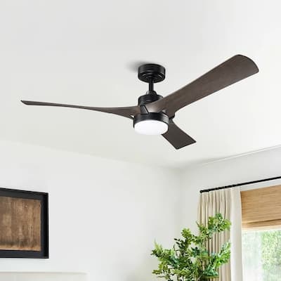 52" Modern Dark Walnut Dimmable LED Propeller Ceiling Fan with Light and Remote