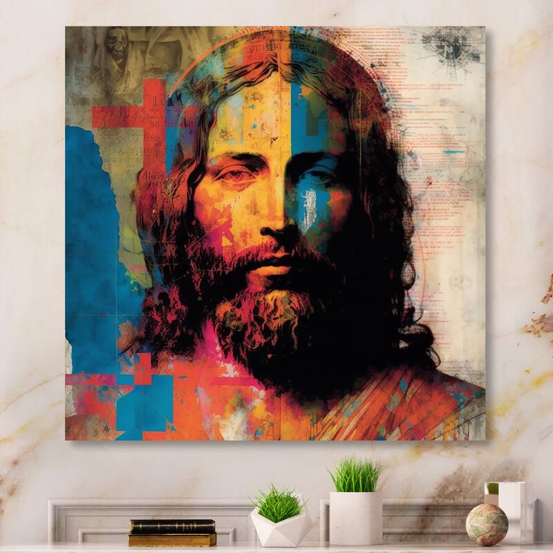 Designart 'Pop Art Jesus Portrait III' Spiritual Canvas Wall Art