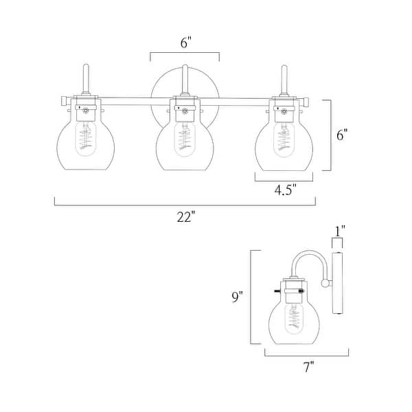 dimension image slide 7 of 9, Modern 3-Light Bathroom Vanity Light Minimal Globe Glass Wall Sconce