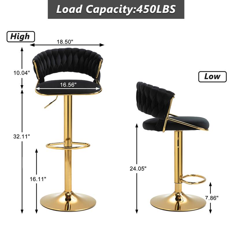 Modern Velvet Counter Bar Stools with Backs(Set of 2)