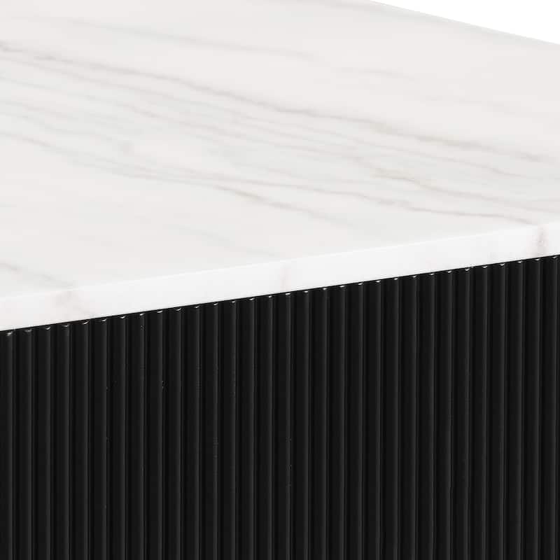 Furniture of America Torin Modern White and Black Genuine Marble Top Square Coffee Table