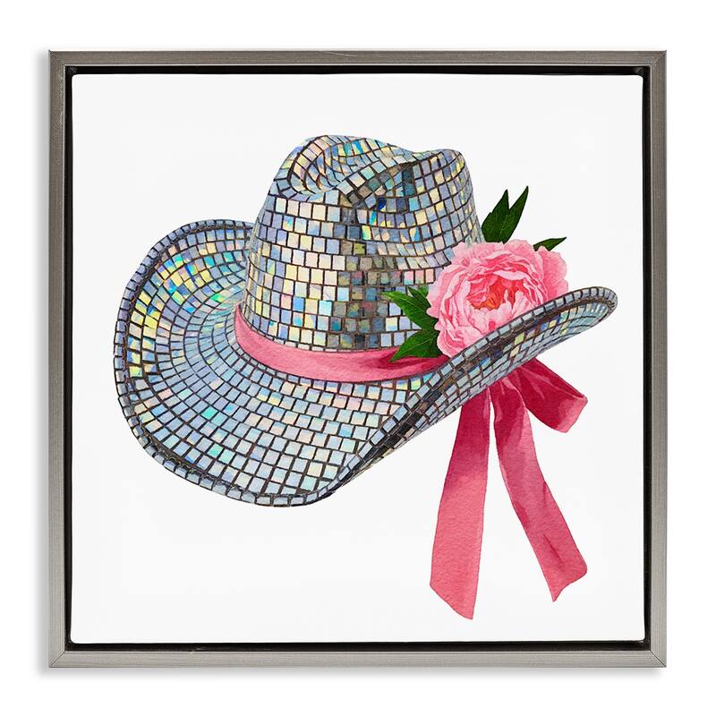 Stupell Chic Bow on Disco Hat Framed Floater Canvas Wall Art Design By Amanda Greenwood - 25 x 25 - Grey