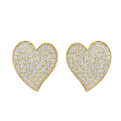 EFFY 14K Yellow Gold Diamond Pave Heart Stud Earrings