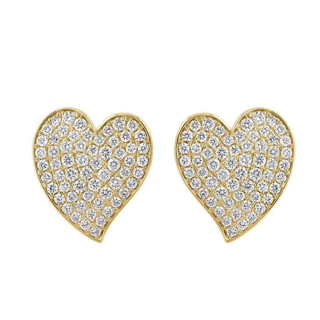 EFFY 14K Yellow Gold Diamond Pave Heart Stud Earrings