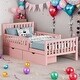 preview thumbnail 10 of 16, Wooden Twin Size Platform Bed with 2-Drawers and Guardrails, White Pink