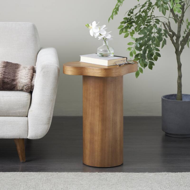 Wood Pedestal Accent Table with Rounded Square Top - Black or Brown - Roche River Decor