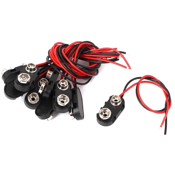 10 Pcs Black Plastic I Type 9V Battery Clip Connectors Buckle Cable Leads 15cm