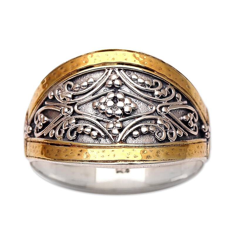 Novica Handmade Royal Vineyard Gold Accented Cocktail Ring - Silver - 6