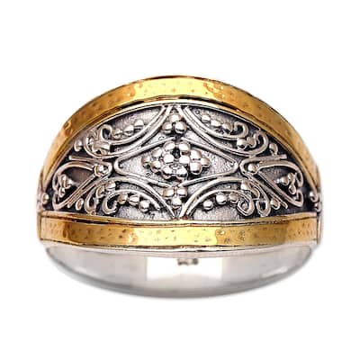 Novica Handmade Royal Vineyard Gold Accented Cocktail Ring - Silver