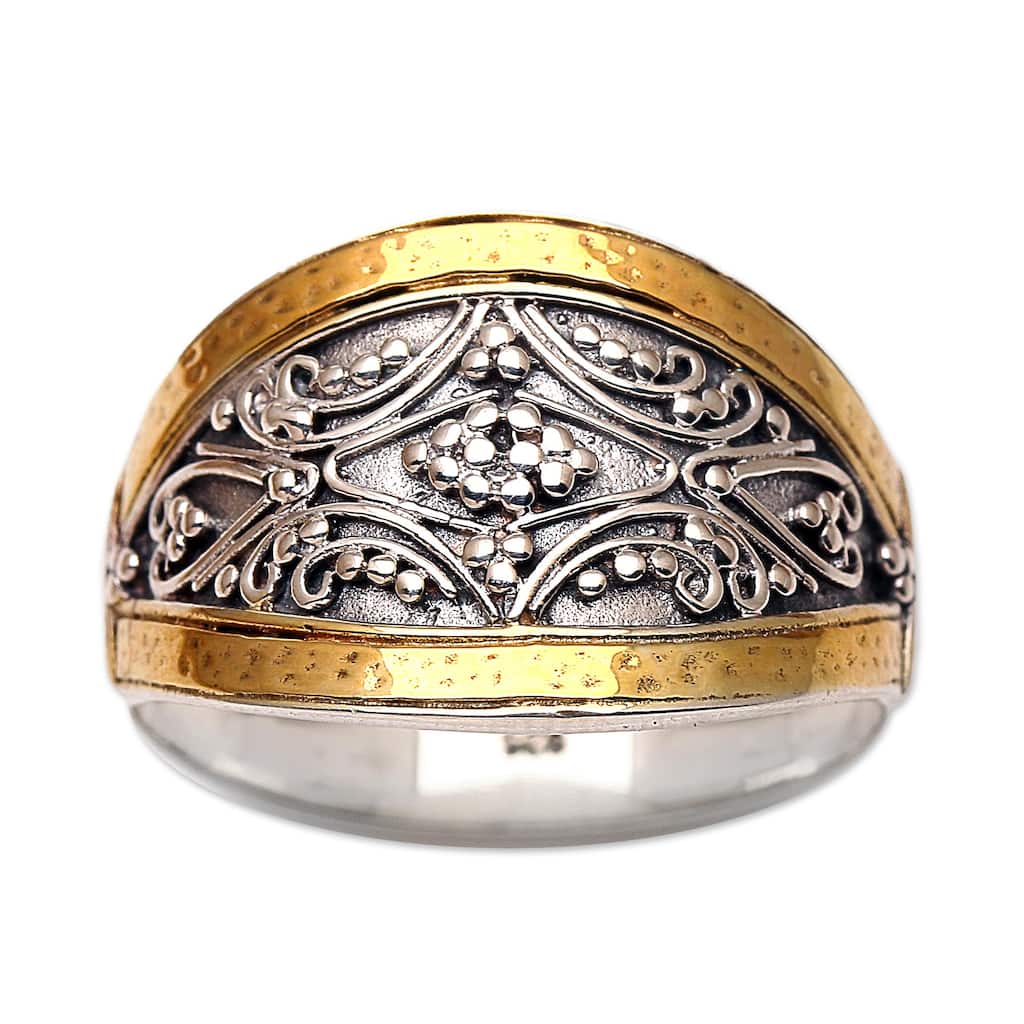 Novica Handmade Royal Vineyard Gold Accented Cocktail Ring - Silver
