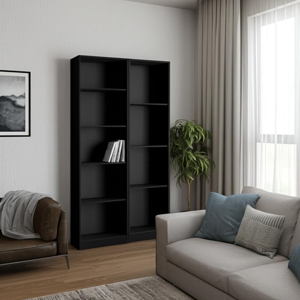HomeRoots Set of Two Black Wood Multi Tier Bookcases
