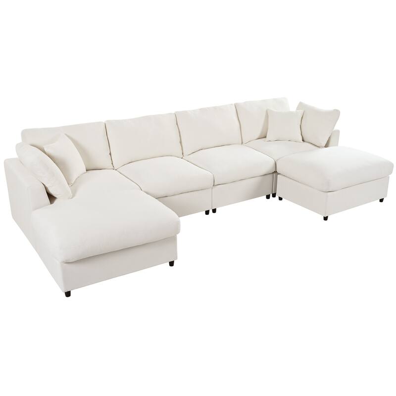 U-Shaped Modular Design Chenille Fabric Sectional Sofa with 2 Movable Ottomans