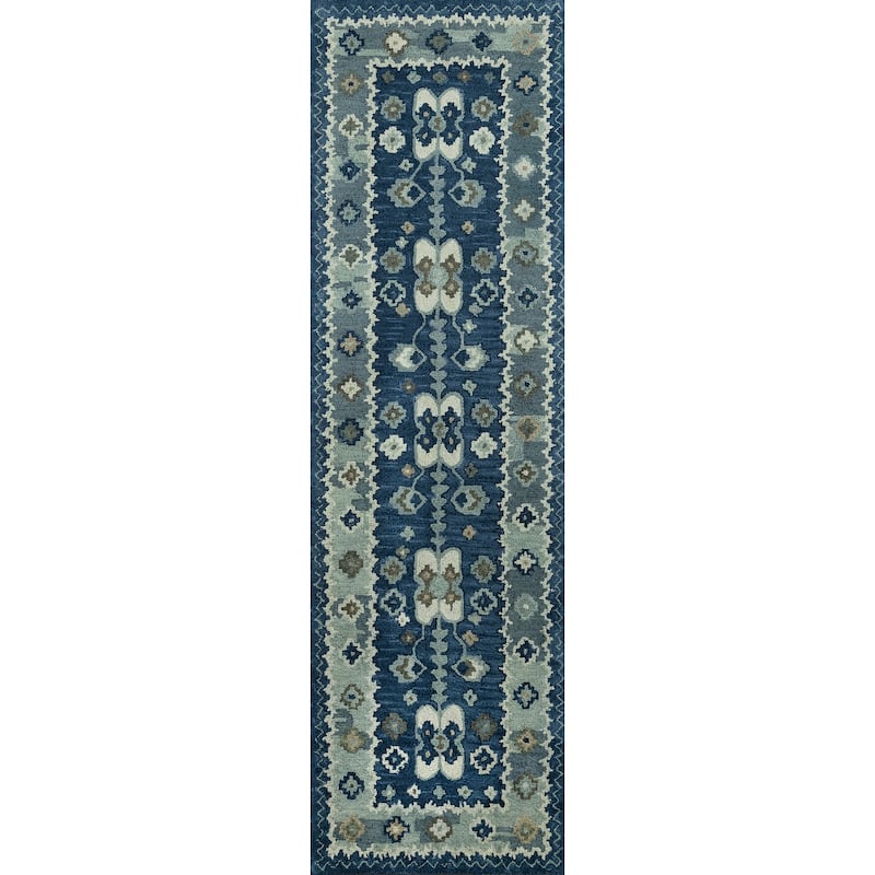 Momeni Tangier Hand Tufted Wool Traditional Area Rug - 2'3" x 8' Runner - Blue - Runner/Rectangle