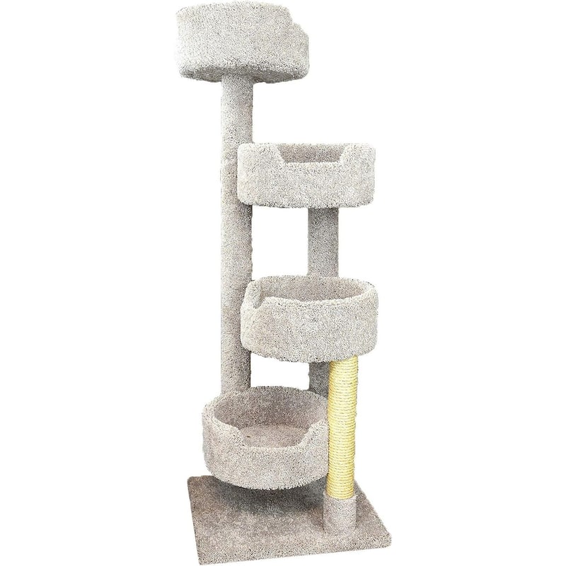 65" Tall Multi-Level Cat Stairway Tower with Four Spacious Perches and Sisal Rope Scratching Posts for Indoor Cats