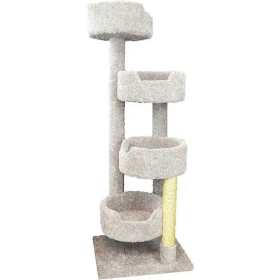 65" Tall Multi-Level Cat Stairway Tower with Four Spacious Perches and Sisal Rope Scratching Posts for Indoor Cats