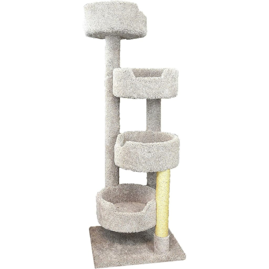 65" Tall Multi-Level Cat Stairway Tower with Four Spacious Perches and Sisal Rope Scratching Posts for Indoor Cats