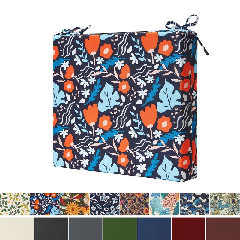 Set of 4 Solid Soft Outdoor Patio Deep Seat Cushion - 18.5x16x3" Square Corner - Blue Flower
