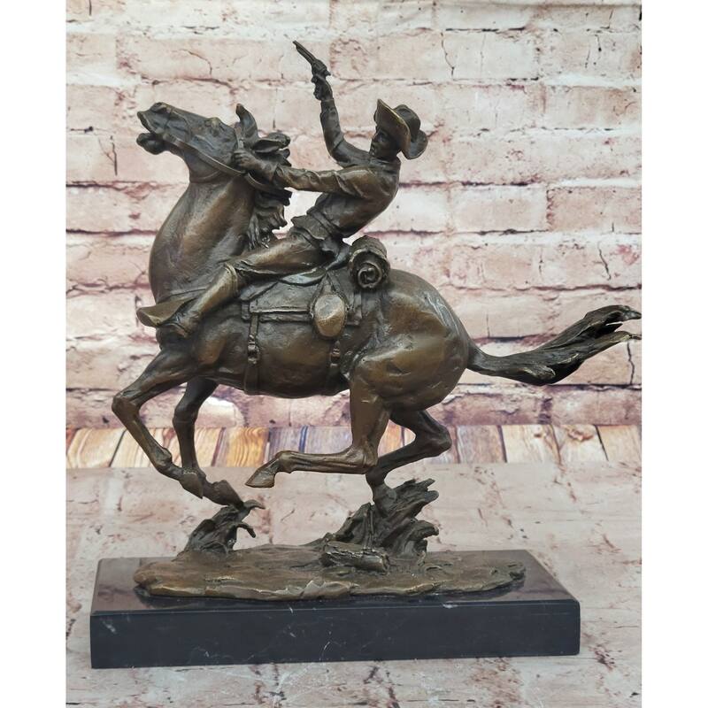 Galloping Cowboy With Revolver – Dynamic Bronze Western Sculpture Remington
