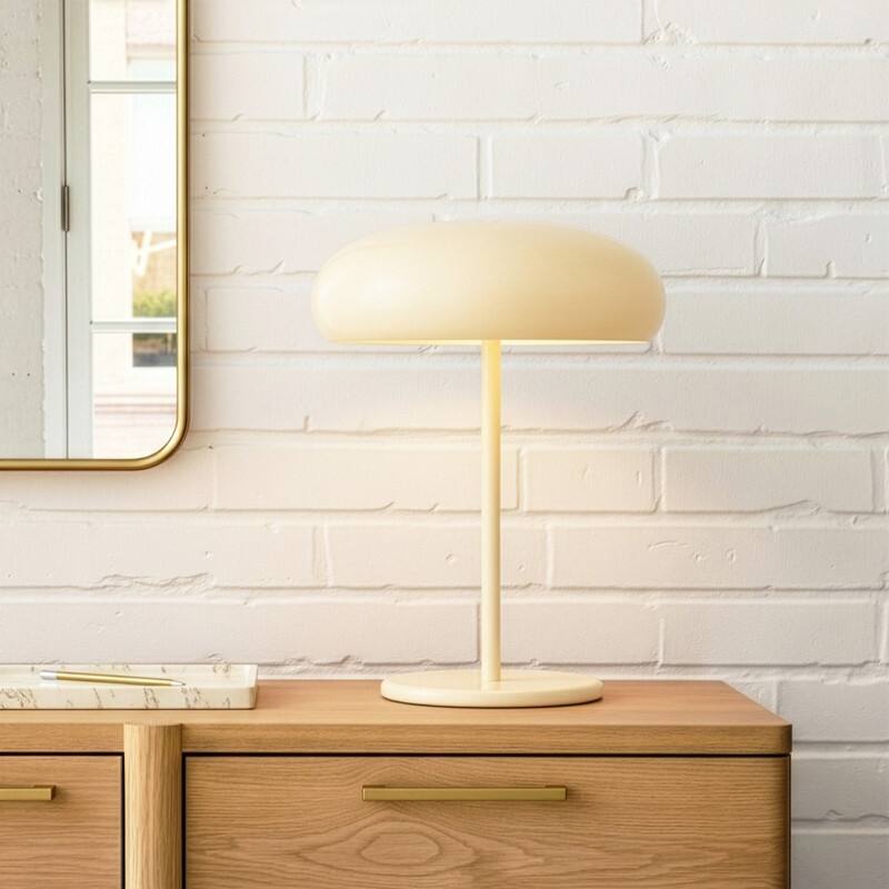 Brightech Ayla LED Glossy Off-White Cream Ceramic Modern Industrial Round Dome Dimmable Bedside Nightstand Desk Lamp