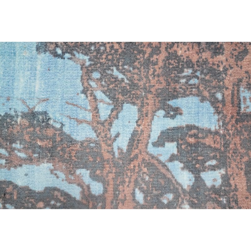 Hand Knotted Oriental Viscose Silk Carpet Modern Abstract Navy Blue & Blues Abstract Area Rug - 4' 0'' X 2' 0''