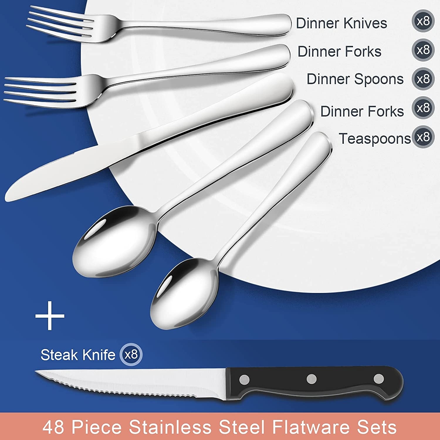 48 Pcs Silverware Set with Serrated Steak Knife - 48 PCS - Bed Bath &  Beyond - 38119964