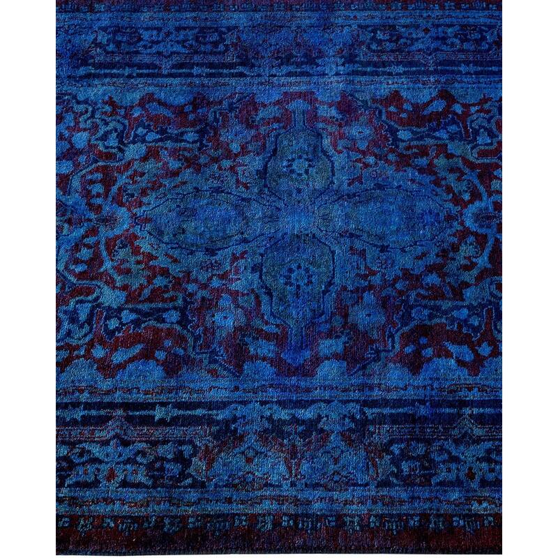 Overton Hand Knotted Wool Vintage Inspired Modern Contemporary Overdyed Blue Runner Rug - 2' 7" x 12' 0"