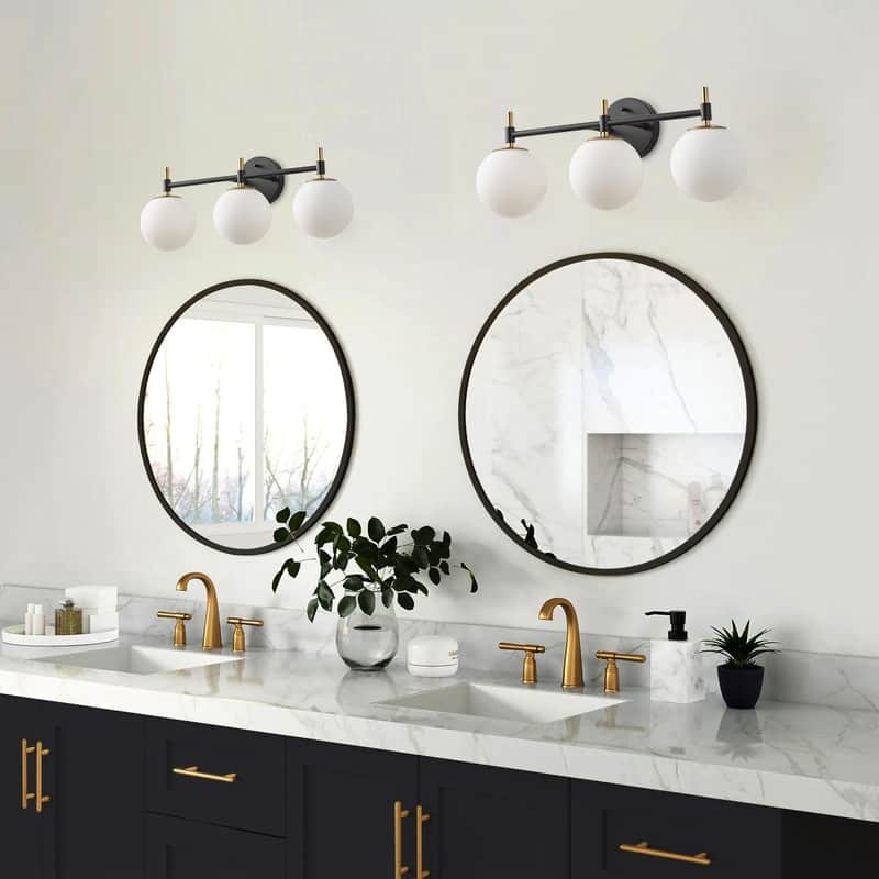 Modern 3-Light Wall Sconce with White Glass Shades for Bathroom Vanity