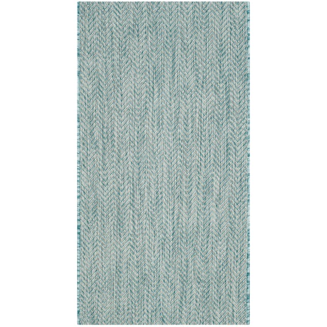 SAFAVIEH Courtyard Carolann Indoor/ Outdoor Waterproof Patio Backyard Rug - 2' x 3'7" - Aqua/Grey