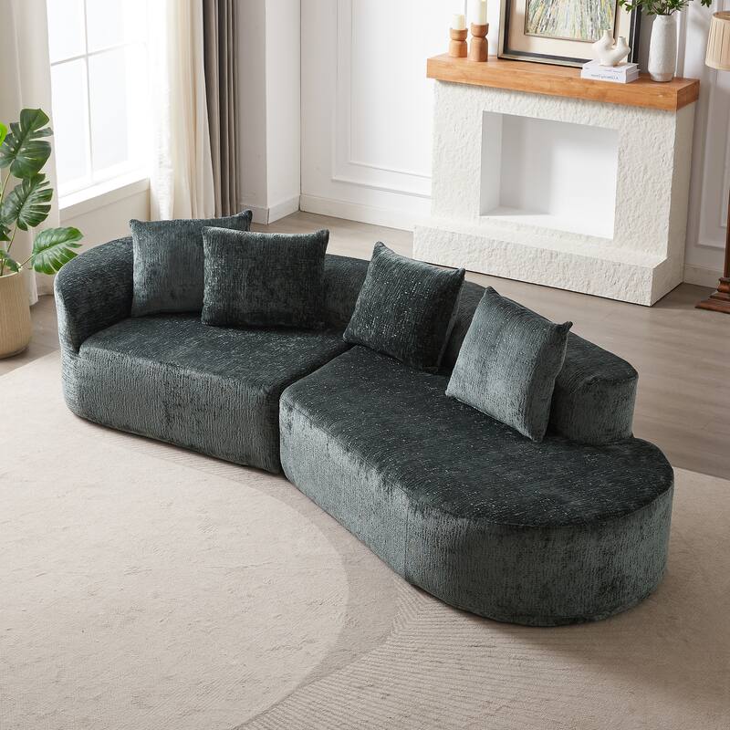 Curved Loveseat Sofa Chenille 4-Seat Cloud Couch with 4 Pillows
