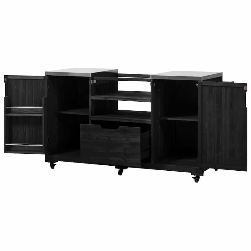 66.5" Outdoor Kitchen Island for Big Green Egg Grills, Solid Wood Grill Cart with Stainless Steel Top